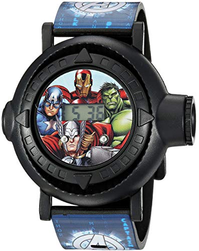 Marvel Avengers Assemble Kids' Digital Quartz Projector Watch with Blue Strap and 10 Heroic Images