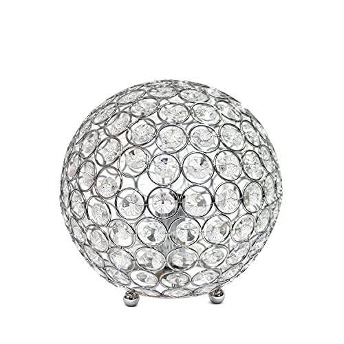 Elegant Designs LT1026-CHR 8' Elipse Crystal Collection Metal Crystal Ball Sequin Table Desk Lamp for Accent Lighting, Décor, Living Room, Chrome