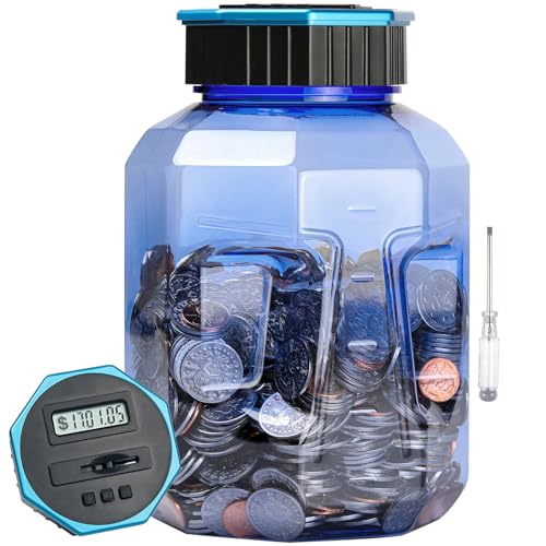 X-Large Piggy Bank for Adults Kids, Vcertcpl Digital Coin Counting Bank with LCD Counter, 2.4L Capacity, Great Coin Counter Bank Money Counting Jar with Total Amount Displayed (Blue2, X-Large)