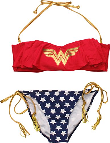 Wonder Woman Ruffled Bandeau Tasseled Swimsuit, Small