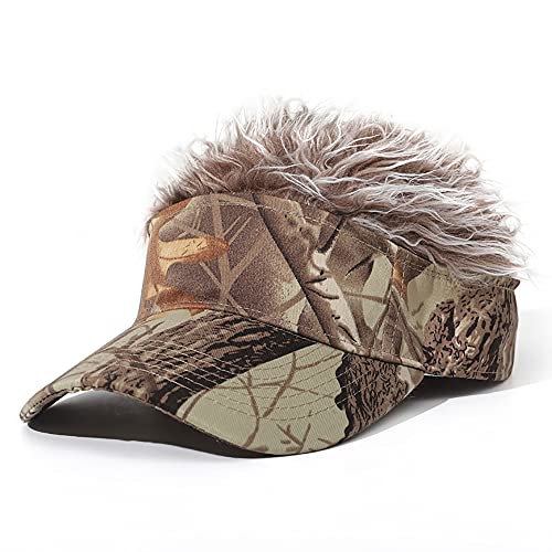 NNBDBVDHS Men's Hair Hats Funny Hair Visor with Hair Fake Hat with Hair for Men Guy Fieri Wig Hat Adjustable Baseball Cap Camouflage