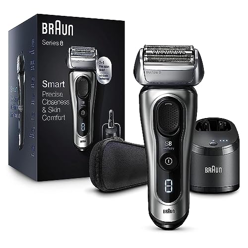 Braun Electric Razor for Men, Series 8 8467cc Electric Foil Shaver with Precision Beard Trimmer, Cleaning & Charging SmartCare Center, Galvano Silver