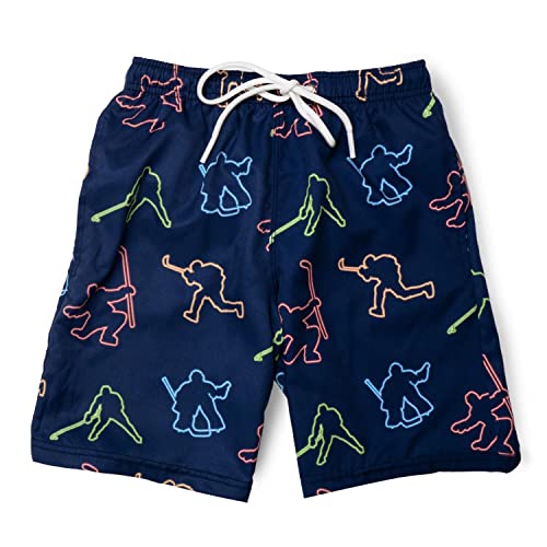 ChalkTalkSPORTS Hockey Swim Trunks | Neon Lights Hockey Swim Shorts | Navy | Youth Large