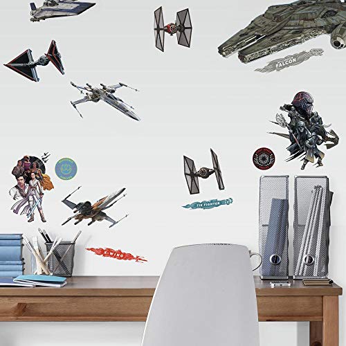 RoomMates RMK4205SCS Star Wars Episode IX Galactic Ships Peel and Stick Wall Decals, 1.31' x 1.33' x 8.23' x 16.33 ', white, grey, black