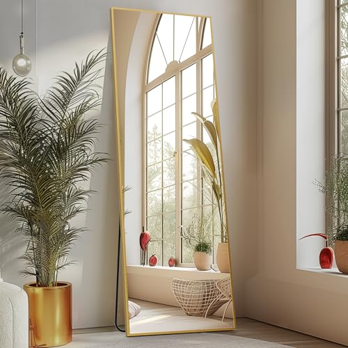 Sweetcrispy 59'x16' Floor Standing Mirror, Wall Mirror with Stand, Full Length Aluminum Alloy Thin Frame Hanging or Leaning for Living Room Bedroom Cloakroom, Gold