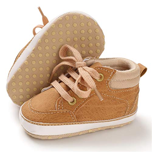 BENHERO Baby Girls Boys Leather Shoes Toddler Infant First Walker Soft Sole High-Top Ankle Sneakers Newborn Crib Shoes (6-12 Months Infant, B-Camel)