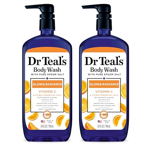 Dr Teal's Body Wash with Pure Epsom Salt, Glow & Radiance with Vitamin C & Citrus Essential Oils, 24oz (Pack of 2) (Packaging May Vary)