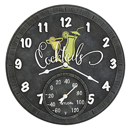 Taylor Cocktail Poly Resin Indoor and Outdoor Clock and Thermometer, 14 Inch, Multi-Color