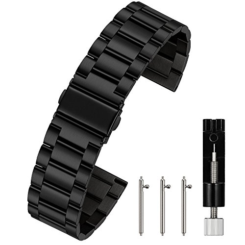 Berfine 22mm Quick Release Watch Strap,Premium Solid Stainless Steel Watch Band Replacement,Black