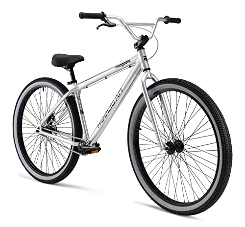 Mongoose Hooligan AL Adult BMX bike, 29x3-Inch Wheels, Lightweight Aluminum Frame, Single Speed, Disc Brakes, Silver