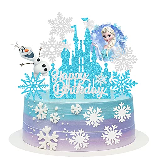 Frozen Castle Birthday Cake Topper, Winter Princess Birthday Supplies Snowflake Cartoon Theme Cake Decoration For kids