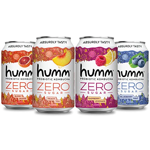 Humm Probiotic Kombucha Zero Sugar Variety Pack - No Refrigeration Needed, Keto Friendly, Organic, Vegan, Gluten Free - 12oz Cans (16 Pack)
