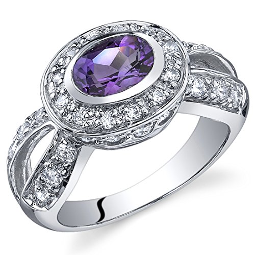 PEORA Amethyst Vintage Ring in Sterling Silver, Oval Shape, 7x5mm, 0.75 Carat total, Comfort Fit, Size 9