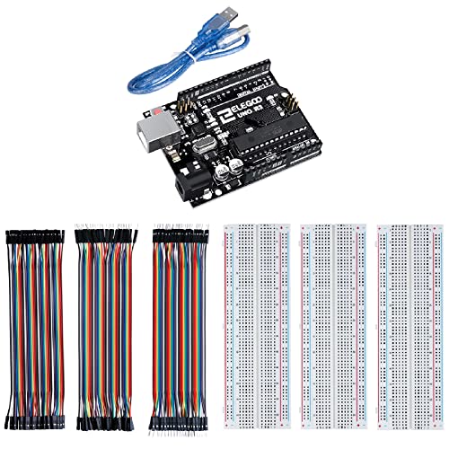 ELEGOO UNO R3 Board for Arduino & 120pcs Multicolored Dupont Wire & 3pcs Breadboard 830 Point