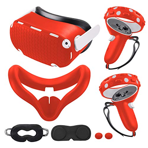 Compatible with Oculus Quest 2 Accessories, Silicone Face Cover, VR Shell Cover,Touch Controller Grip Cover,Protective Lens Cover,Disposable Eye Cover