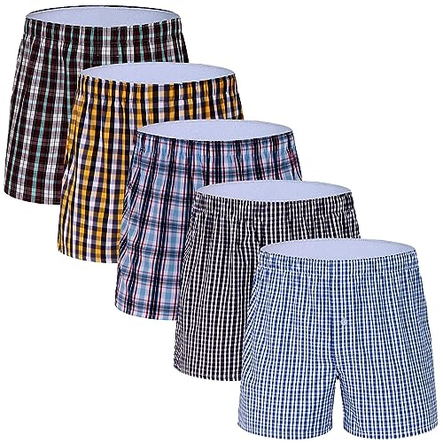 M MOACC Men Boxers 100% Cotton Mens Boxer Briefs Button Fly Shorts Premium Underwear Pack 5,Large