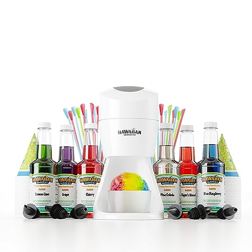 Hawaiian Shaved Ice S900A Shaved Ice and Snow Cone Machine with 6 Flavor Syrup Pack and Accessories