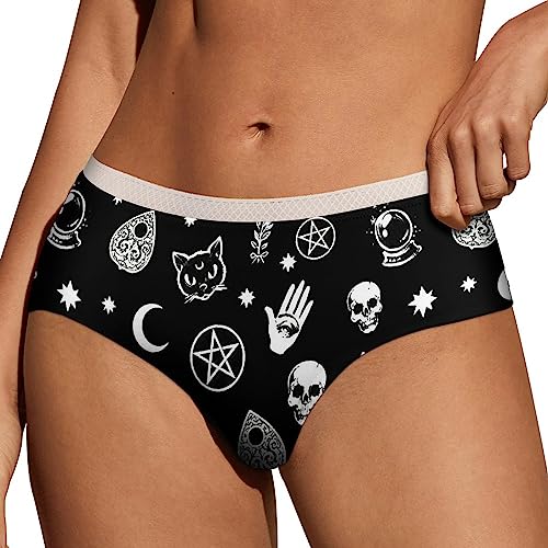 MIGAIUOI Skull Cat Moon Gothic Women's Brief Underwear, Lace Hipster & Breathable,Panties for Women