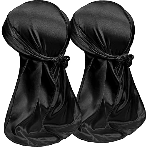 2PCS Silky Durag Pack for Men Waves, Satin Doo Rag for 360 540 720 Waves, Ideal Gifts for Christmas (black)