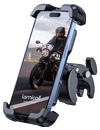 Lamicall Motorcycle Phone Mount, Bike Phone Holder - Upgrade Quick Install Handlebar Clip for Bicycle Scooter, Cell Phone Clamp for iPhone 15 Pro Max / 14/13, Galaxy S10 and More 4.7-6.8' Phone