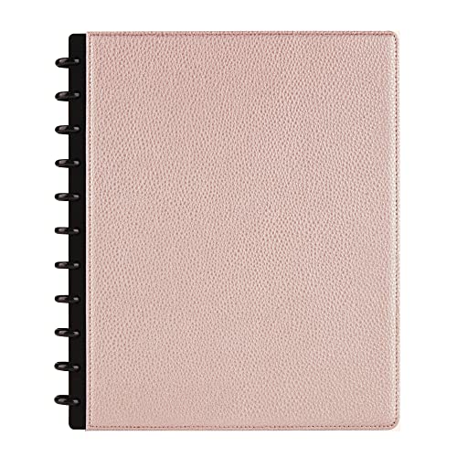 TUL Discbound Notebook With Pebbled Leather Cover, Letter Size, Narrow Ruled, 60 Sheets, Rose Gold