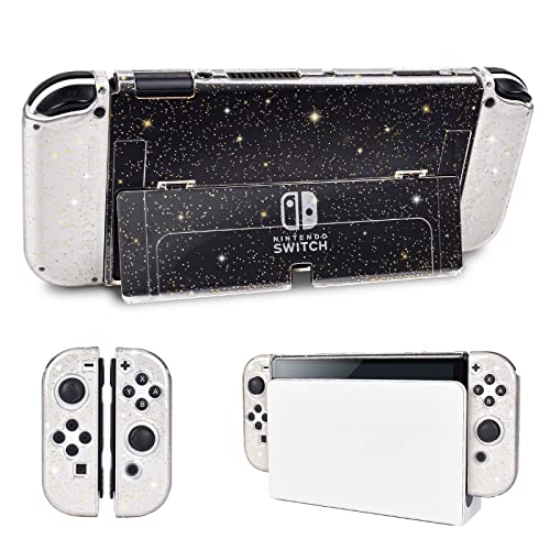 DLseego Protective Glitter Case Compatible with Switch OLED Console Updated Version, Glitter Bling Soft TPU Cover with Shock-Absorption and Anti-Scratch Design- Golden Crystal Glitter
