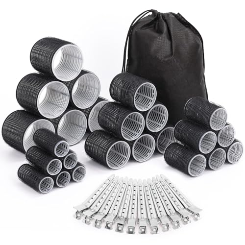 Rollers Hair Curlers 36 Pcs Set with 24Pcs Hair Curlers 4 Sizes (6 Jumbo Rollers, 6 Large Rollers & 6 Medium Rollers & 6 Small Rollers) and 12 Pcs Hair Clips for Long Medium Short Thick Hair