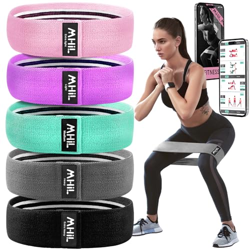 5 Booty Bands - Resistance Bands for Working Out Women and Men, Best Exercise Bands, Workout Bands for Workout Legs Butt Glute Hip - Gym Fitness Yoga Loop Fabric Bands Set for Home with Training Guide