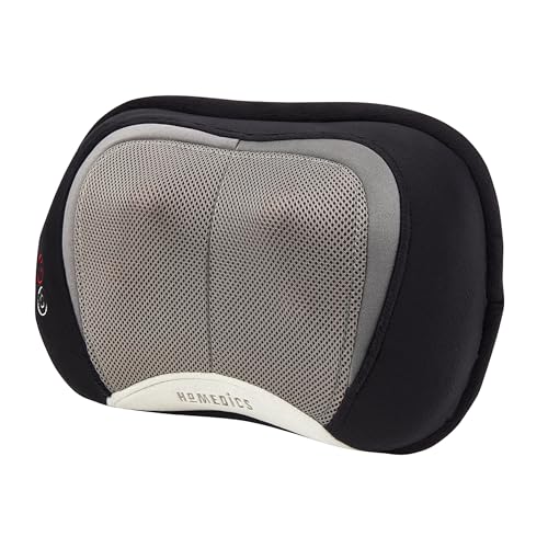 Homedics Back and Neck Massager, Portable Shiatsu All Body Massage Pillow with Heat, Targets Upper and Lower Back, Neck and Shoulders. Lightweight for Home, Office, Travel (Black)