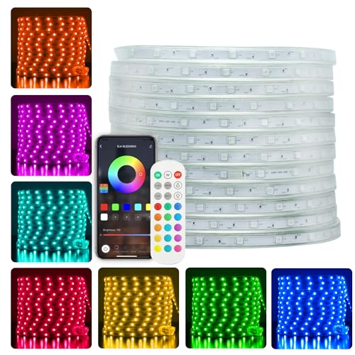 C D H LED Rope Lights Outdoor Waterproof, 120ft RGB Waterproof Outdoor LED Strip Light Dimmable Changing Remote APP Control,Outdoor Rope Lights Easter Yard Pool Party Decorative