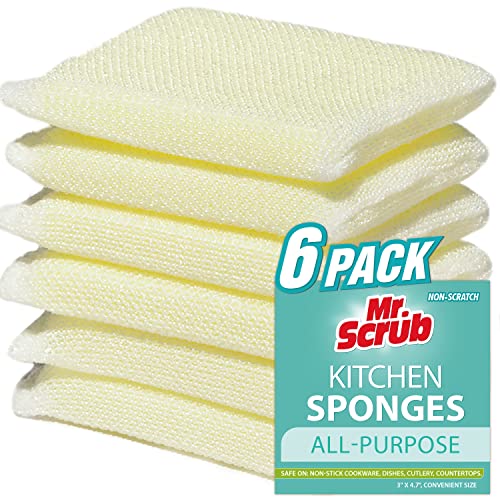 6 Pads All-Purpose Sponges Kitchen, Non Scratch Dish Sponge for Washing Dishes Cleaning Kitchen, Dish Cloths Rags Washcloths Dishcloths for Washing Dishes, Ideal for Kitchen, Bathroom, Mr. Scrub
