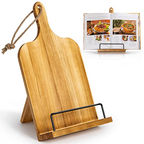 PUERSI Cook Book Stand for Kitchen Counter, Wooden Cookbook Holder, Recipe Book Holder, Adjustable Cookbook Holder Stand - Brown