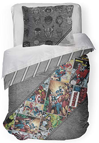 Jay Franco Marvel Comics 80th Anniversary Twin Comforter & Sham Set - Super Soft Kids Reversible Bedding - Fade Resistant Microfiber (Official Marvel Product)