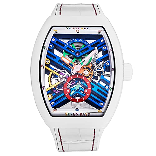 Franck Muller Men's 'Vanguard Seven Days Skeleton Color Dream' White Rubber/Leather Strap Manual Watch 45S6SQTWHTCOLBU