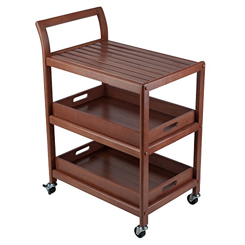 Winsome 3-Shelf Wood Mobile Serving Cart with Lockable Wheels, Walnut (94138)