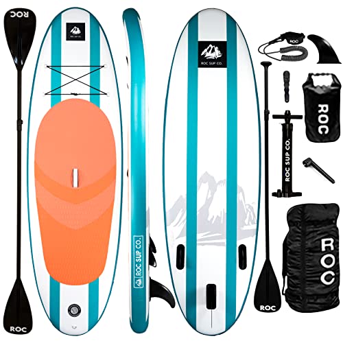 Roc Inflatable Stand Up Paddle Boards with Premium SUP Paddle Board Accessories, Wide Stable Design, Non-Slip Comfort Deck for Youth & Adults (Aqua, 10 FT)