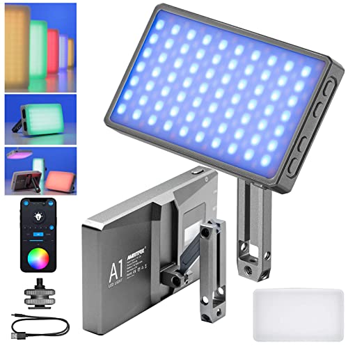 AMBITFUL A1 Full Color RGB LED Light, Built-in 12W Rechargeable Battery LED Camera Light 360° Full Color 4 Common Light Effects, TLCI/97,2500-8500K LED Video Light Panel with Mobile APP Control (A1)