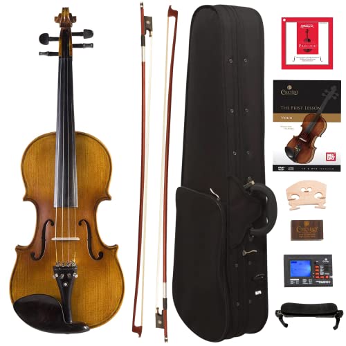 Cecilio CVN-500 Solidwood Ebony Fitted Violin with D'Addario Prelude Strings, Size 4/4 (Full Size)