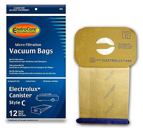 EnviroCare Replacement Micro Filtration Vacuum Cleaner Dust Bags designed to fit Vacuum Bags for Electrolux Canisters Style C 12 Pack