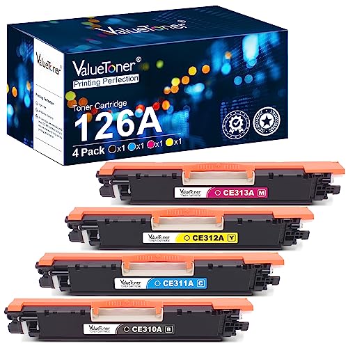 Valuetoner Remanufactured Toner Cartridge Replacement for HP 126A CE310A CE311A CE312A CE313A for Color Pro MFP M175 M275 CP1025nw Laser Printer(Black, Cyan, Magenta, Yellow, 4 Pack)
