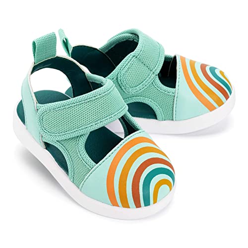 ikiki Squeakerless Sandals for Toddlers/Little Kids (Vintage Rainbow, Teal, Size 5)