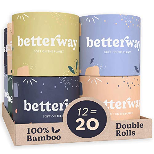 Betterway Bamboo Toilet Paper 3 Ply - Sustainable Toilet Tissue - 12 Double Rolls & 360 Sheets Per Roll - Septic Safe - Organic, Plastic Free - FSC Certified