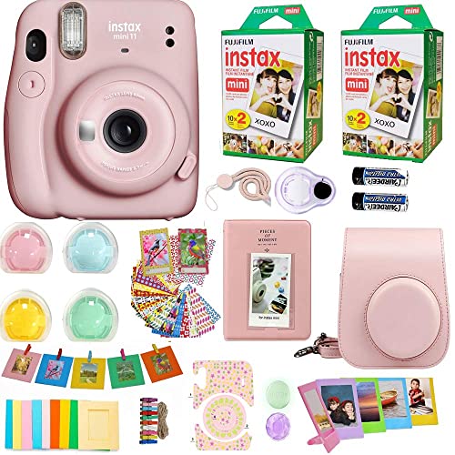 Fujifilm Instax Mini 11 Camera Blush Pink + Fuji Instant Instax Film (40 Sheets) & Includes Carrying Case + Assorted Frames + Photo Album + 4 Color Filters and More Top Accessories Bundle