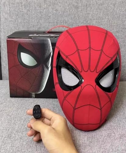ELEFOCUS Spider Hero Mask Remote Control Movable Mechanical Eyes, Realistic Spider Super Hero Full Mask Moving Lenses Cosplay, Wearable Movie Prop Mask for Birthday Halloween And Christmas Gift