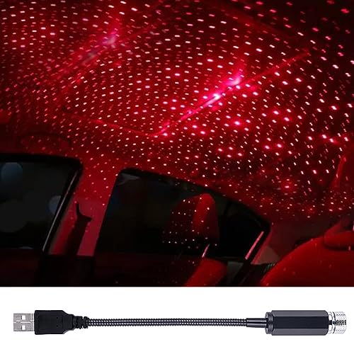 Car Roof Star Night Light, Portable Adjustable USB Flexible Interior LED Show Romantic Atmosphere Star Night Projector, Inside Car Lighting for Cars Bedrooms Parties Decoration(Red)