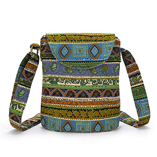 OPQRSTU Women's Retro Small Size Canvas Shoulder Bag Hippie Hobo Crossbody Handbag Casual Tote (Green)