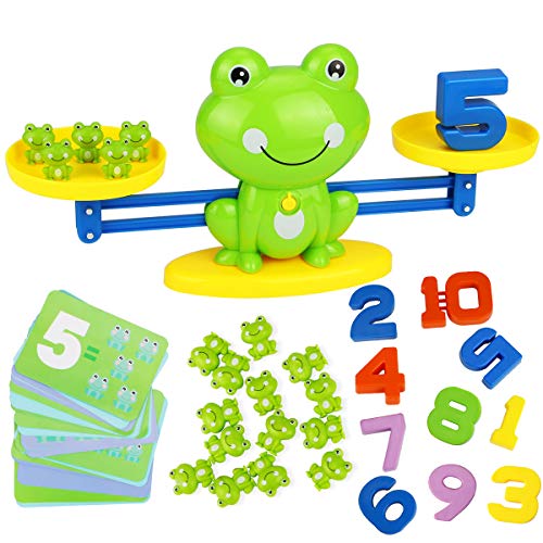 Aitbay Cool Math Game, Valentines for Preschoolers Frog Balance Counting Toys for Boys & Girls Educational Number Toy Fun Children's Gift STEM Learning Age 3+ (63 PCS)