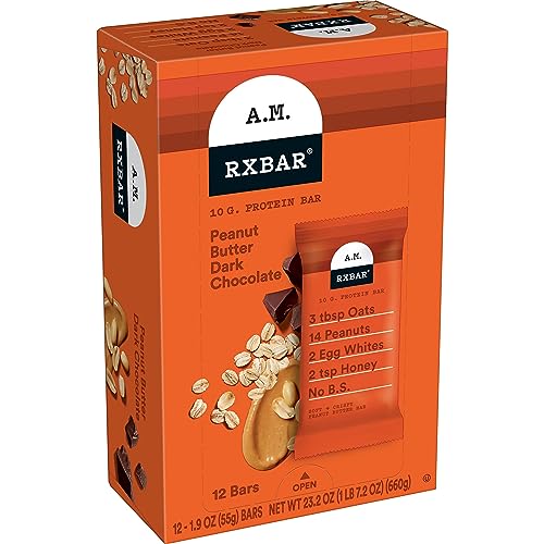 RXBAR A.M. Protein Bars, Gluten Free Snacks, Breakfast Snacks, Peanut Butter Dark Chocolate, 23.2oz Box (12 Bars)