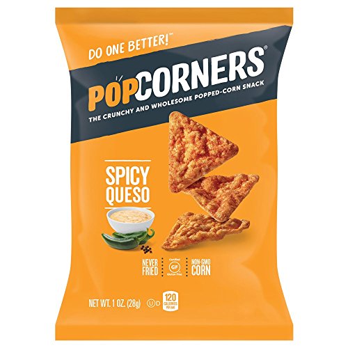 POPCORNERS Spicy Queso, Popped Corn Snacks, Gluten Free, 7oz bags (Pack of 12)