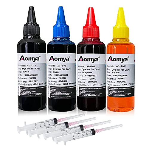 Aomya Ink Refill kit for Canon PG250 CL251 PG210 PG-260 CL-261 CL-244 Black & Color Refillable Ink Cartridge PIXMA IX6820 IP8720 IX6820 IP8720 TS6420 etc 4 Color Set 100ml(BK, C, M, Y)